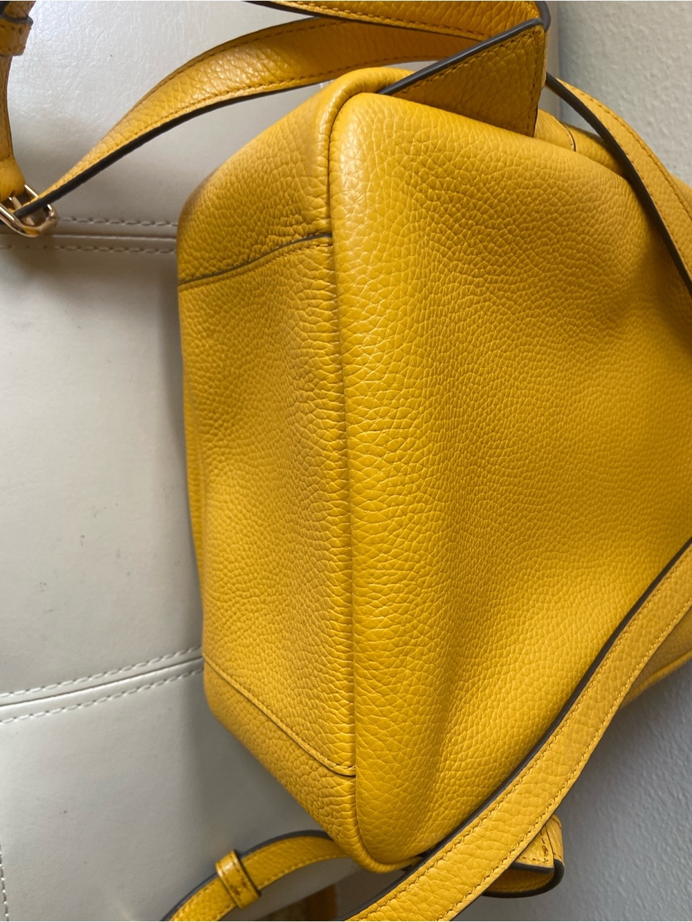 Tory Burch Thea Solarium Yellow Pebbled Leather Mini Backpack - Picture 3 of 4